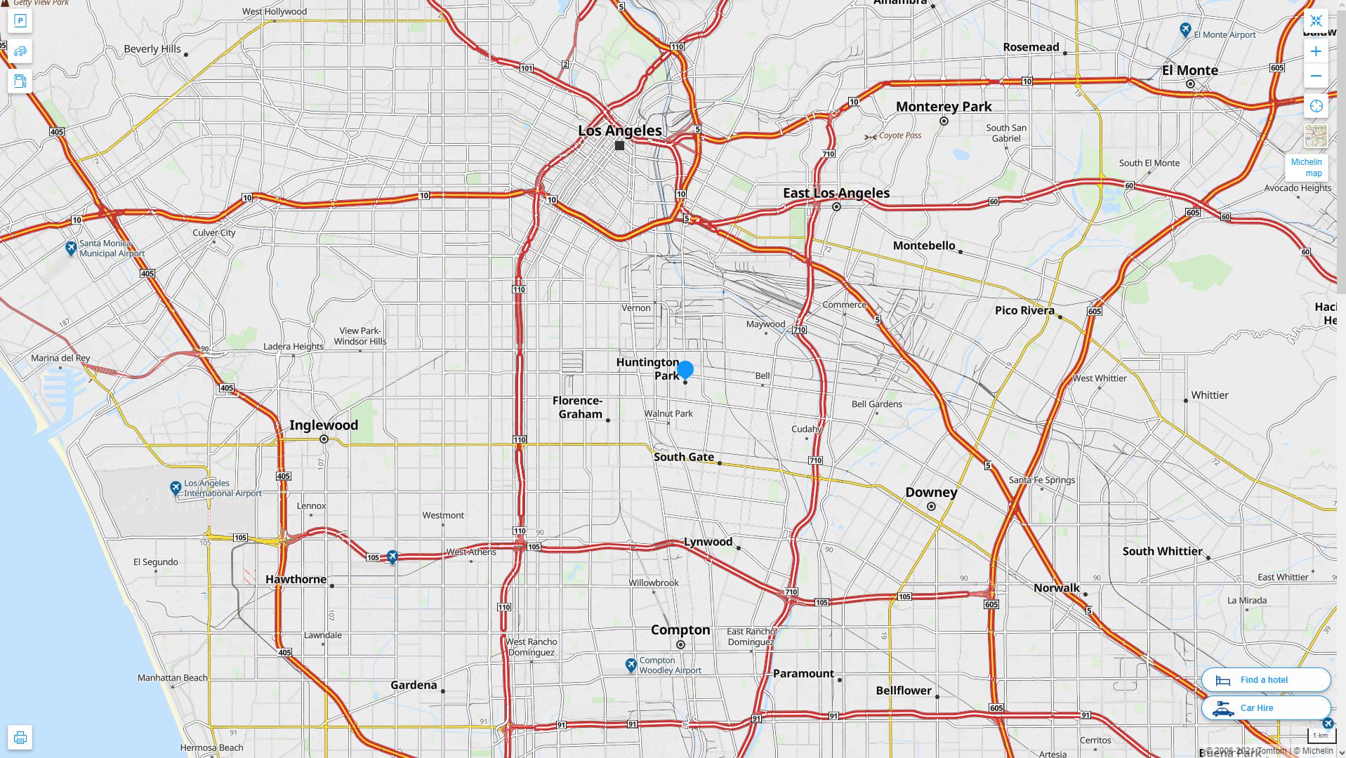 Huntington Park California Highway and Road Map